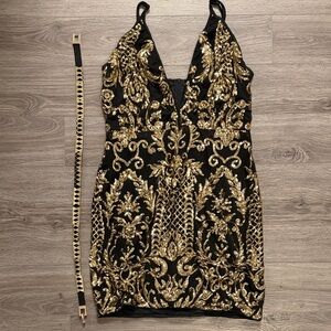 Black and Gold Sequin Dress